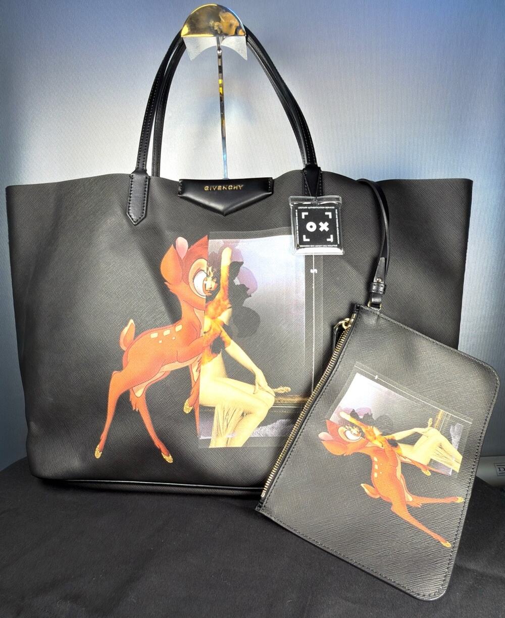 Givenchy Bambi Antigona Tote Bag Black Saffiano Faux Leather With Pouch